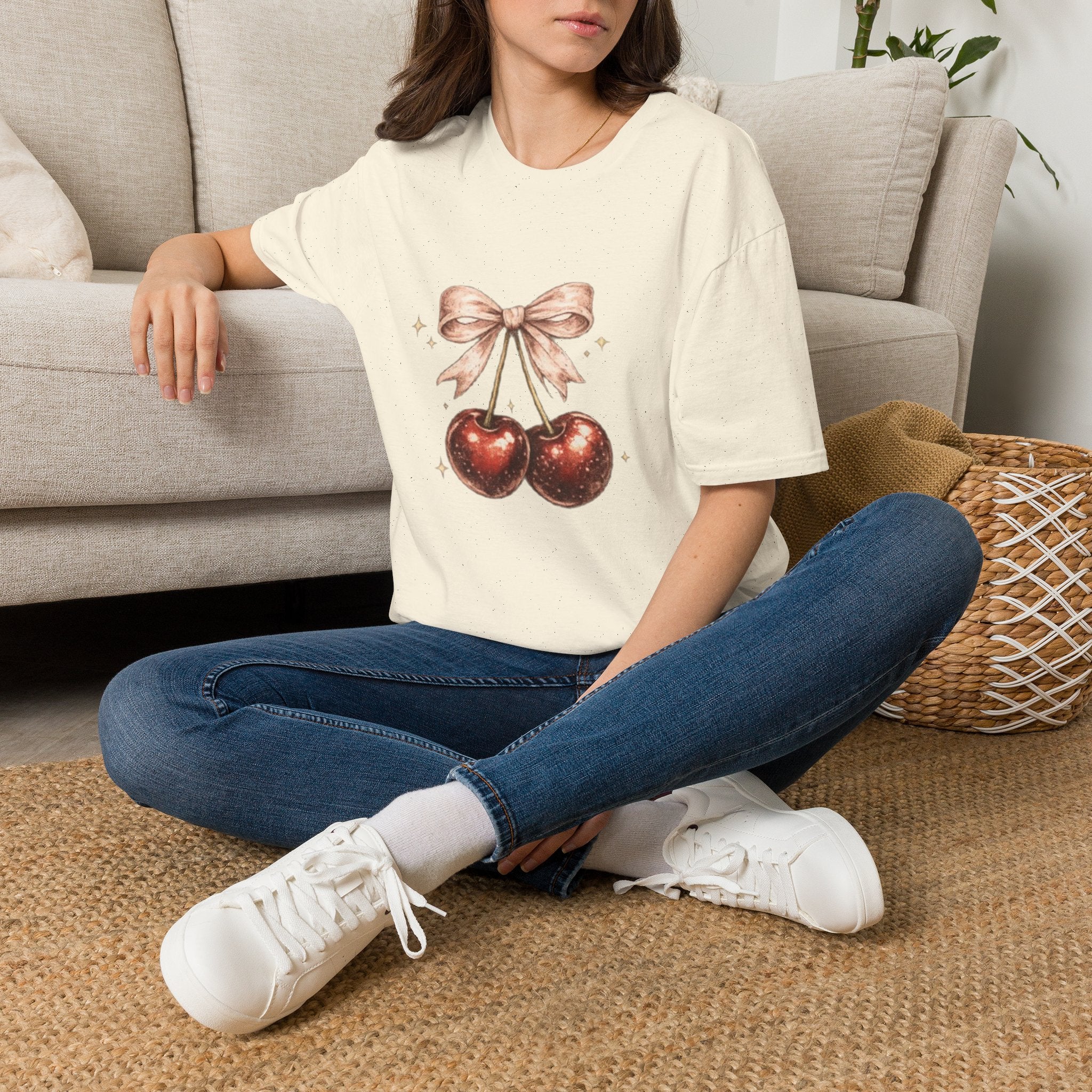 Cherry Bow T-Shirt — Cute Vintage Cherries Graphic