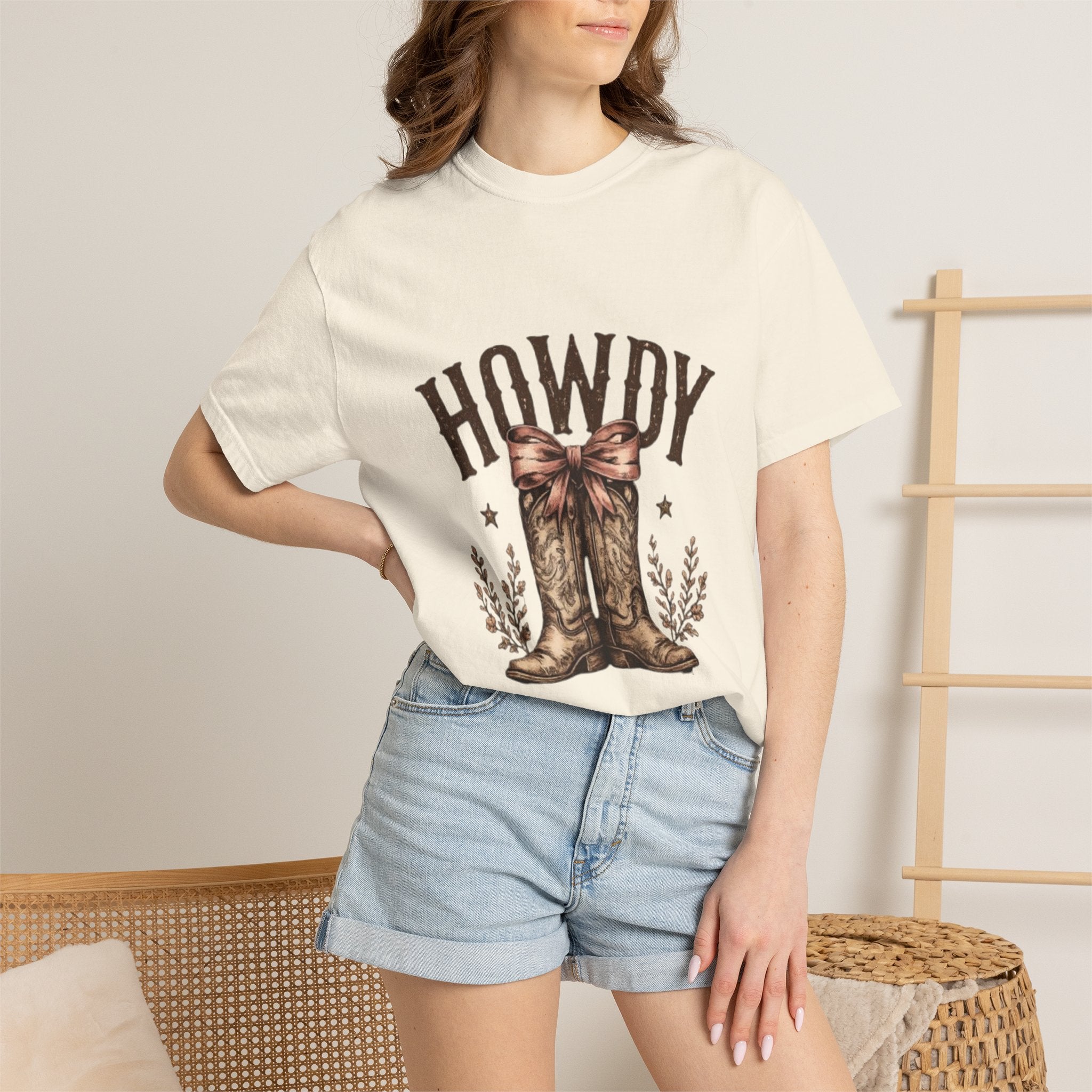 Howdy Cowboy Boots T-Shirt — Western Graphic Tee with Bow