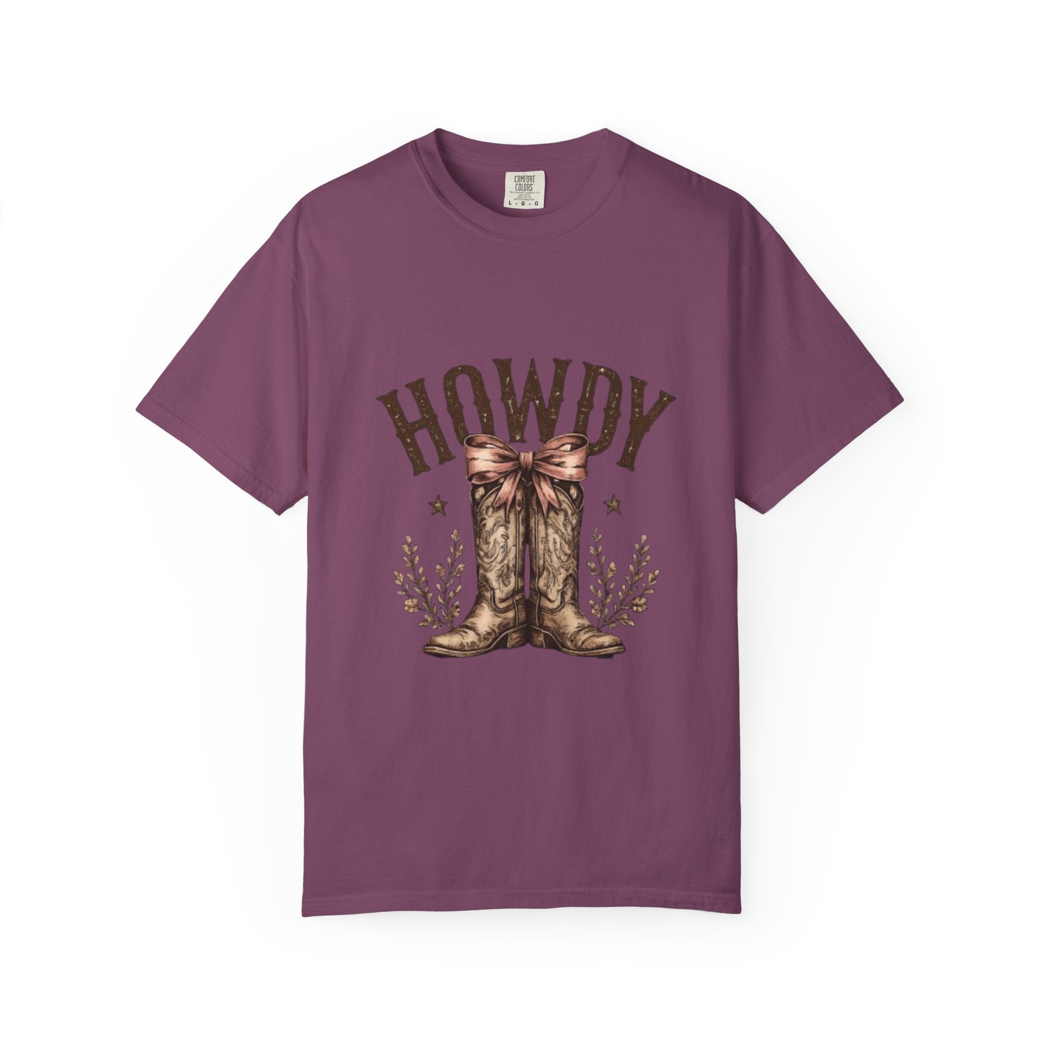 Howdy Cowboy Boots T-Shirt — Western Graphic Tee with Bow