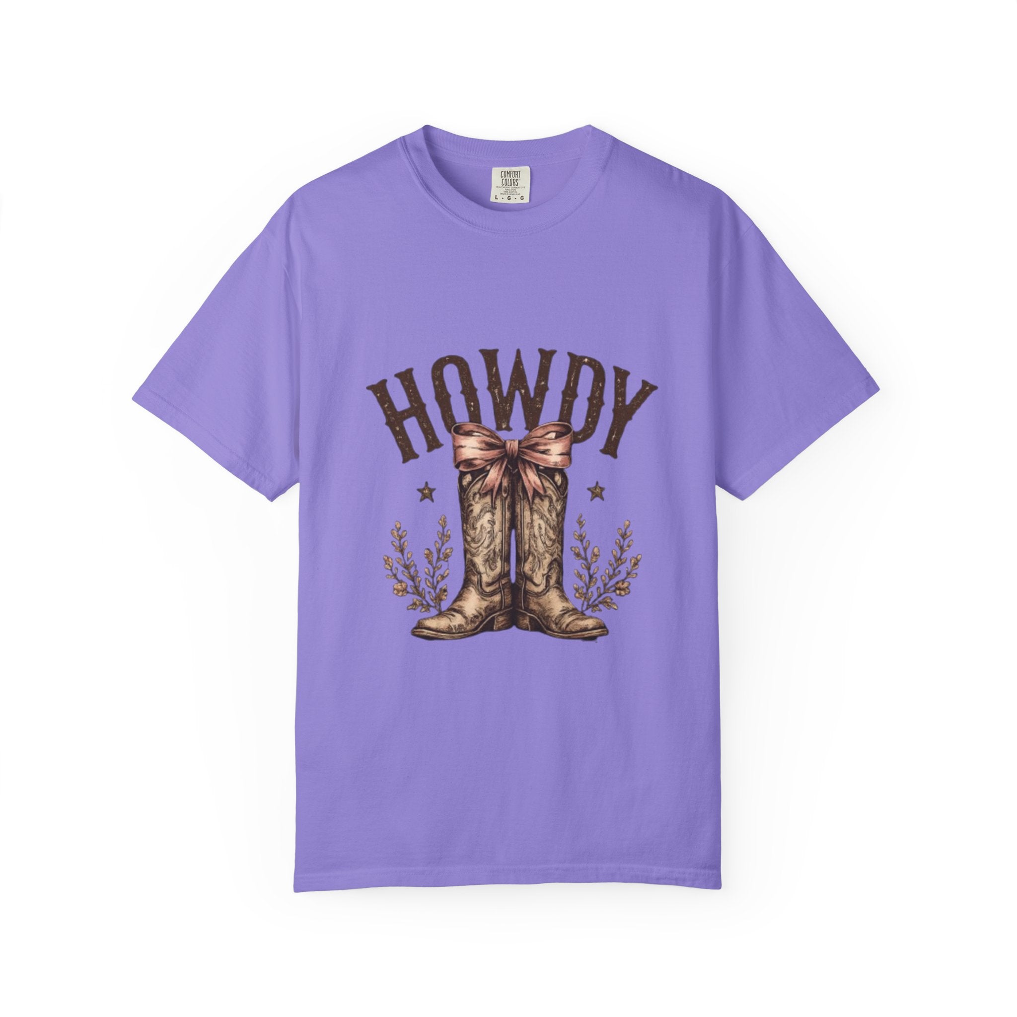 Howdy Cowboy Boots T-Shirt — Western Graphic Tee with Bow