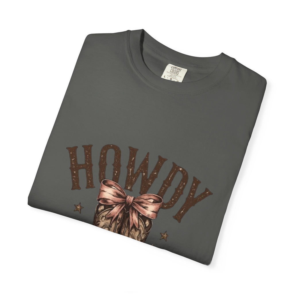 Howdy Cowboy Boots T-Shirt — Western Graphic Tee with Bow