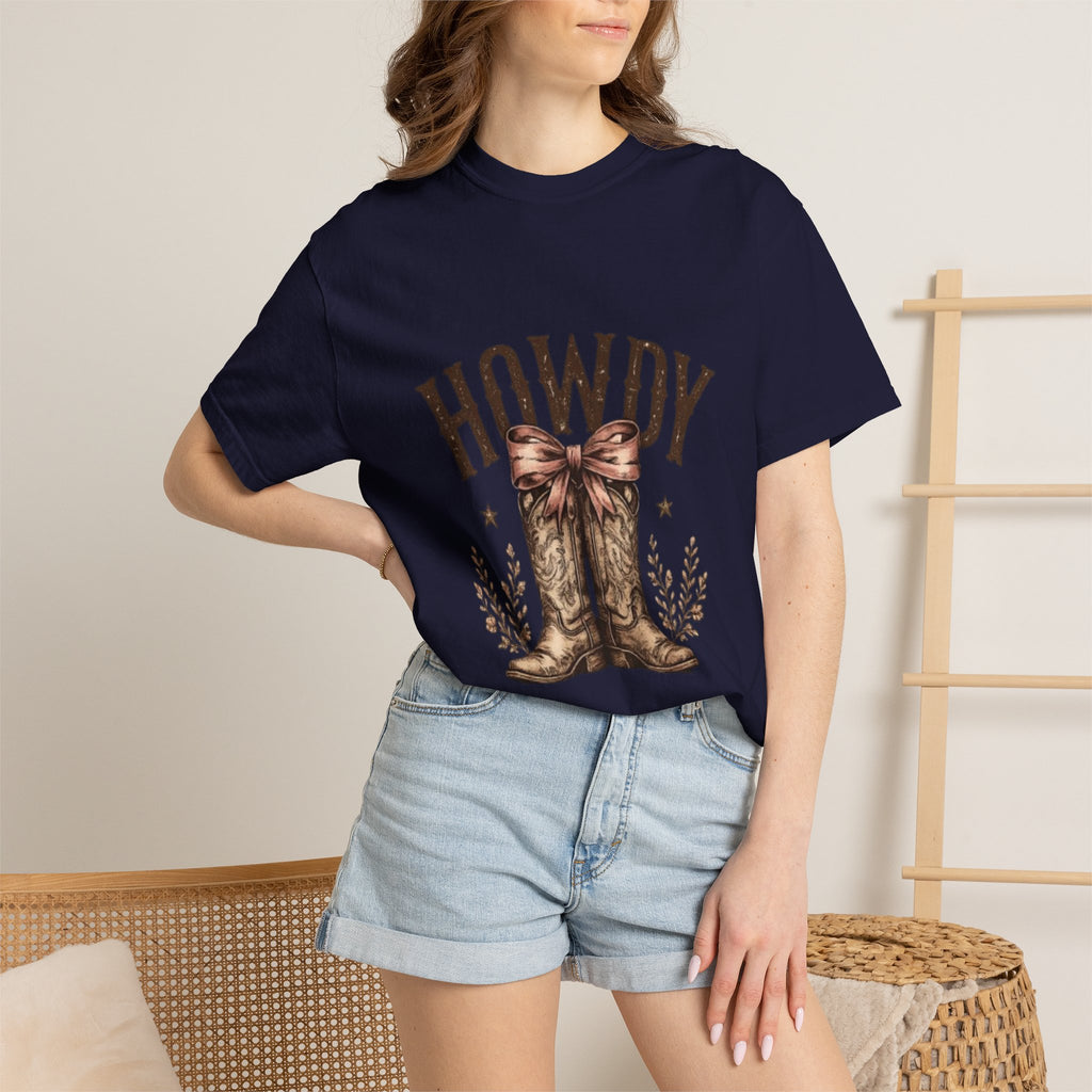 Howdy Cowboy Boots T-Shirt — Western Graphic Tee with Bow