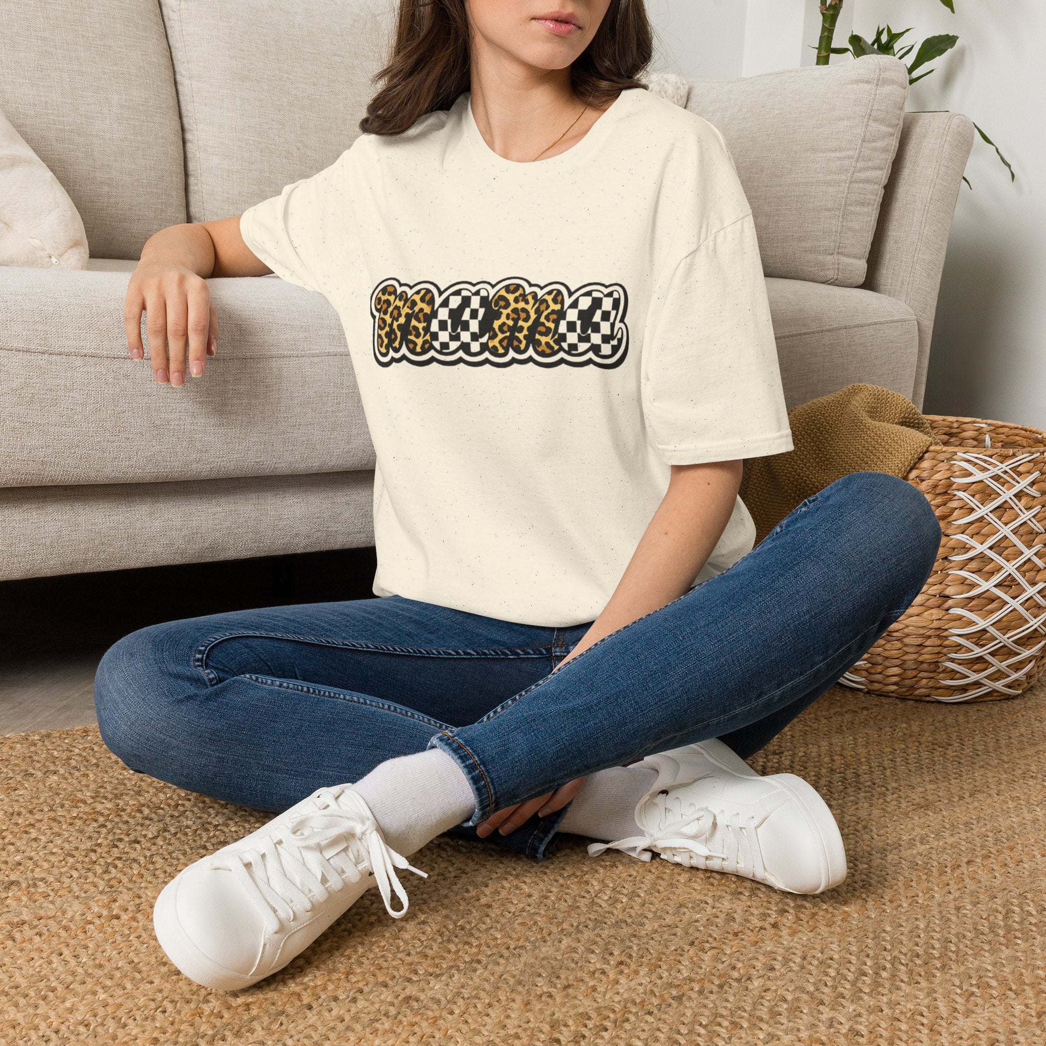 T-Shirt — 'Mama' Leopard & Checkerboard Retro Graphic Tee