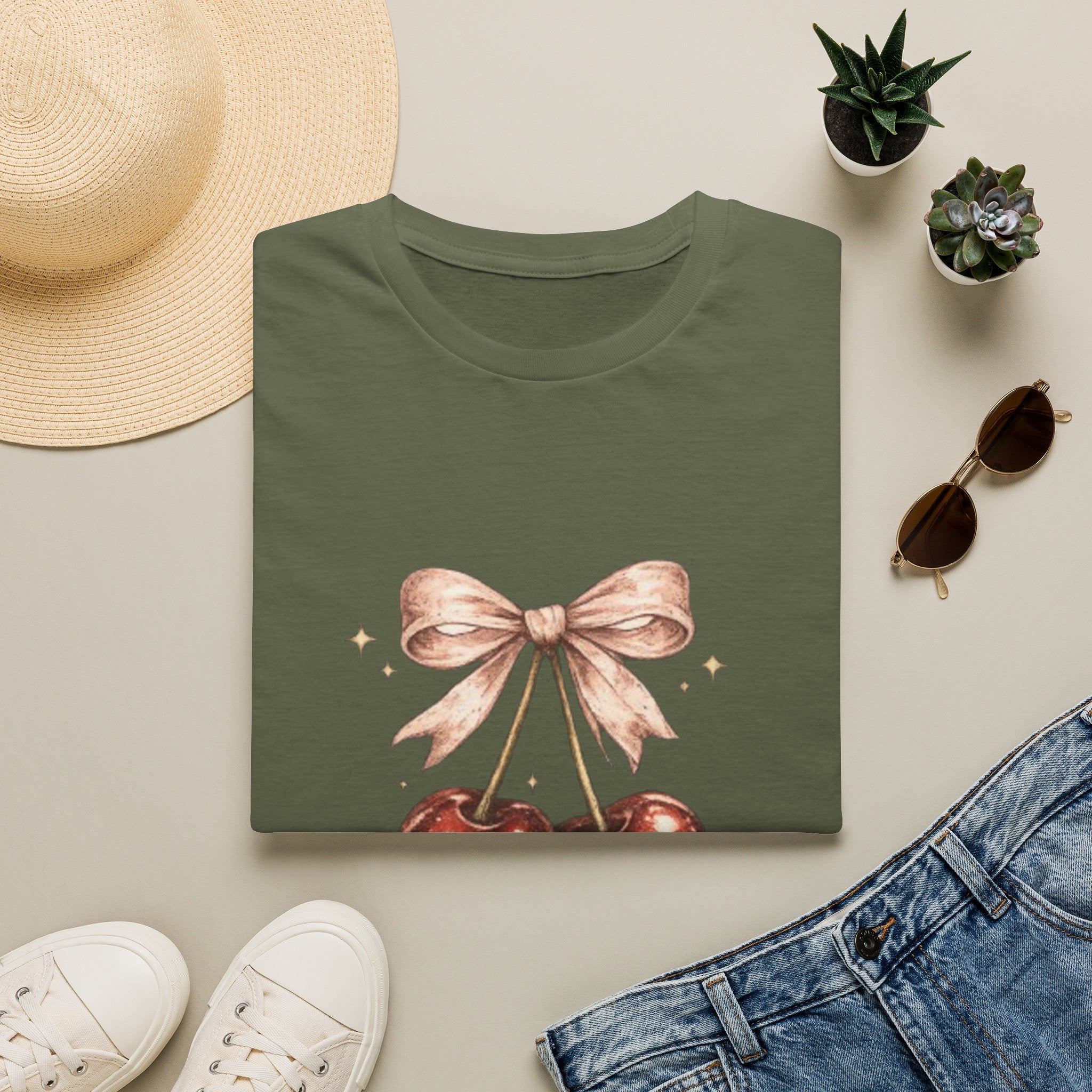 Cherry Bow T-Shirt — Cute Vintage Cherries Graphic