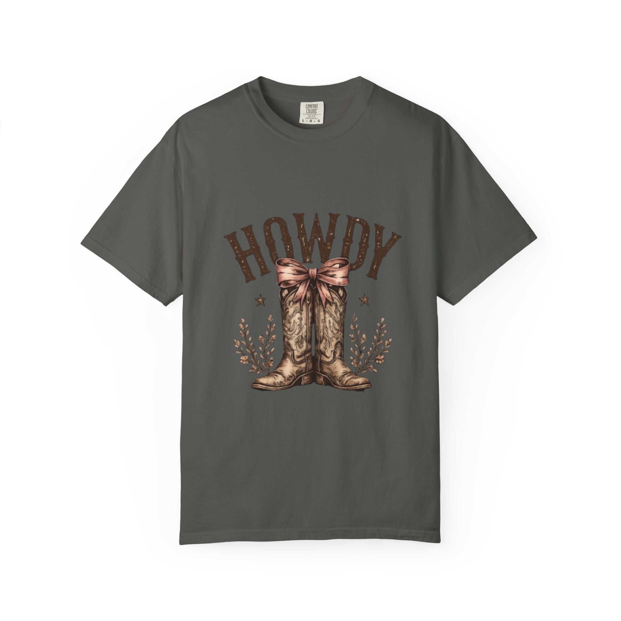 Howdy Cowboy Boots T-Shirt — Western Graphic Tee with Bow