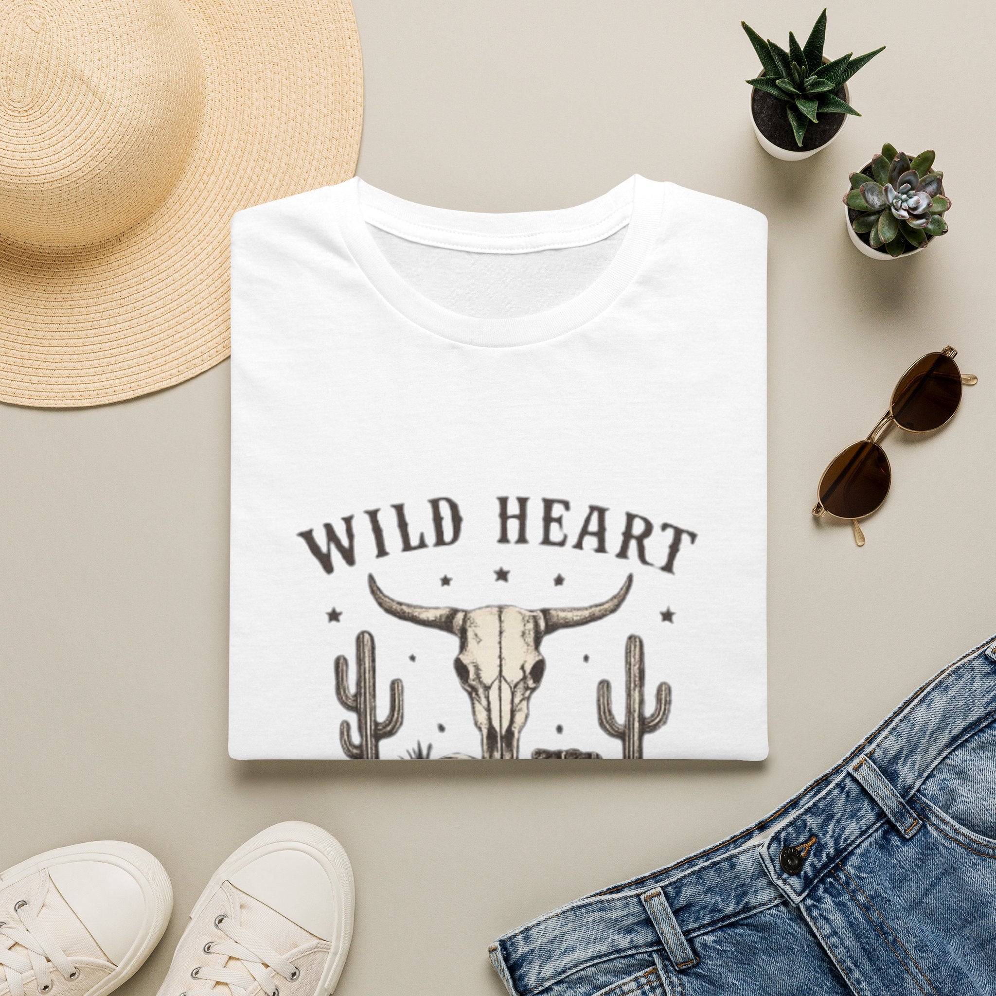 Wild Heart Skull T-Shirt – Western Cactus 'Free Spirit' Graphic Tee