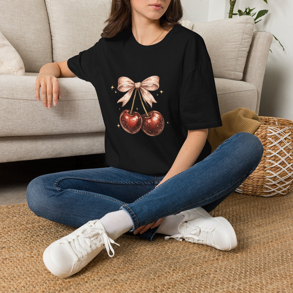 Cherry Bow T-Shirt — Cute Vintage Cherries Graphic