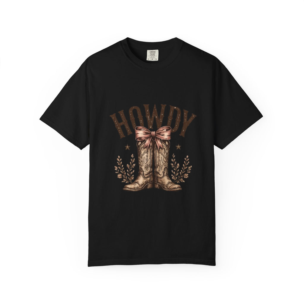 Howdy Cowboy Boots T-Shirt — Western Graphic Tee with Bow