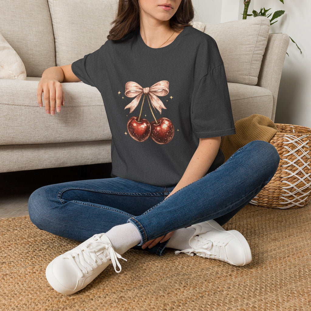 Cherry Bow T-Shirt — Cute Vintage Cherries Graphic