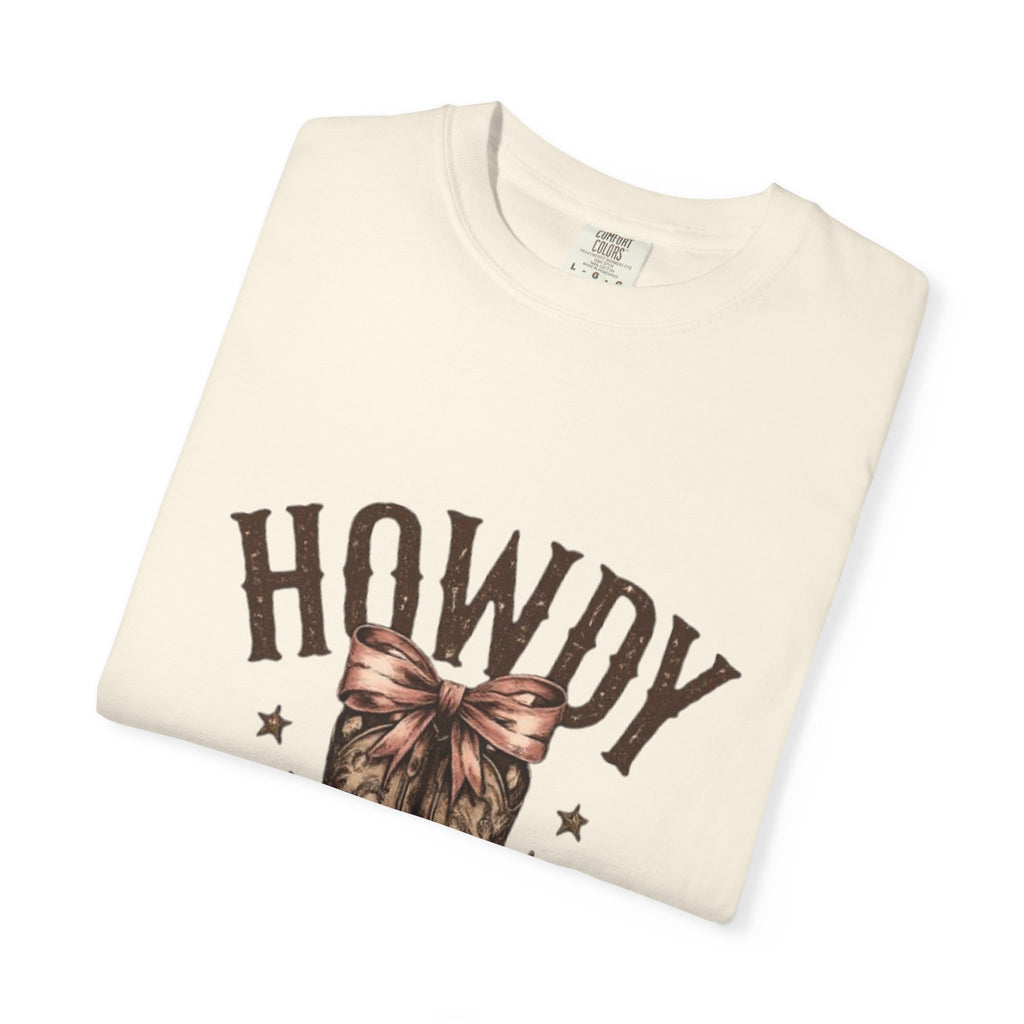 Howdy Cowboy Boots T-Shirt — Western Graphic Tee with Bow
