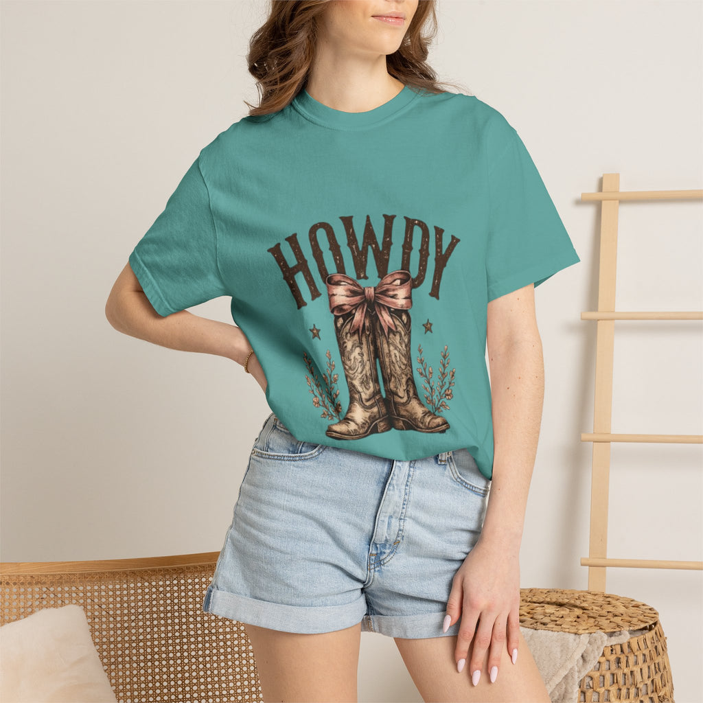 Howdy Cowboy Boots T-Shirt — Western Graphic Tee with Bow