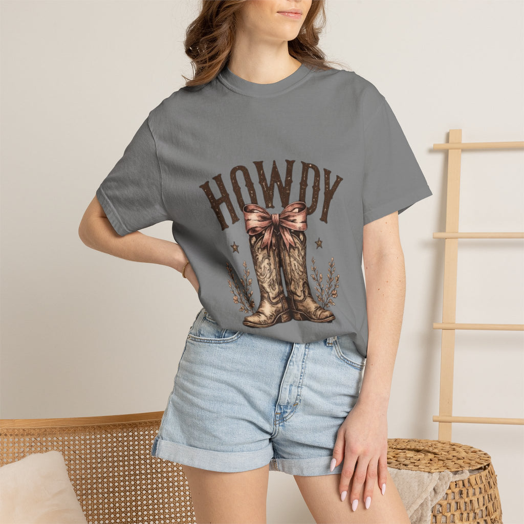 Howdy Cowboy Boots T-Shirt — Western Graphic Tee with Bow