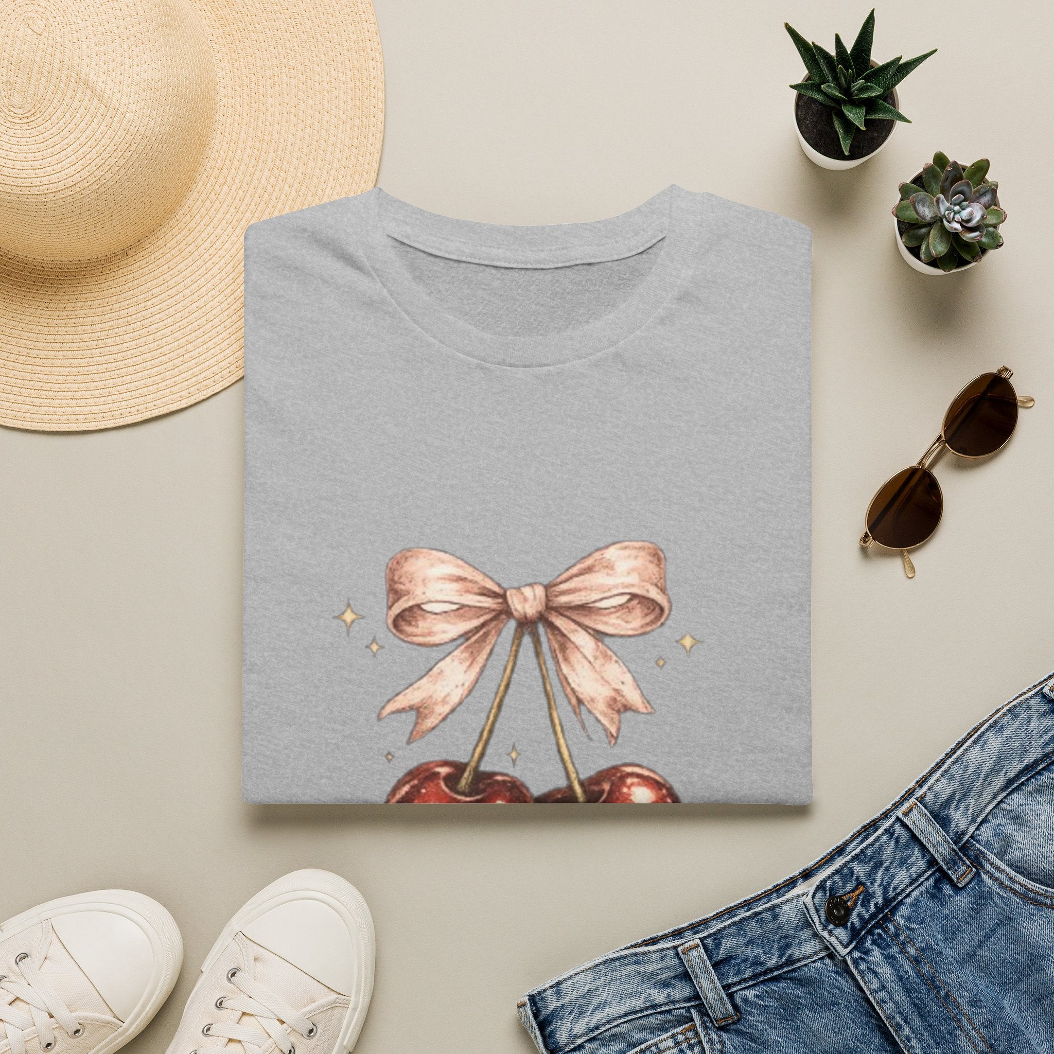 Cherry Bow T-Shirt — Cute Vintage Cherries Graphic