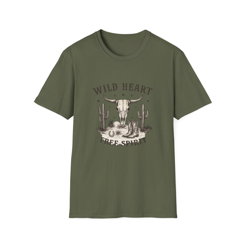 Wild Heart Skull T-Shirt – Western Cactus 'Free Spirit' Graphic Tee