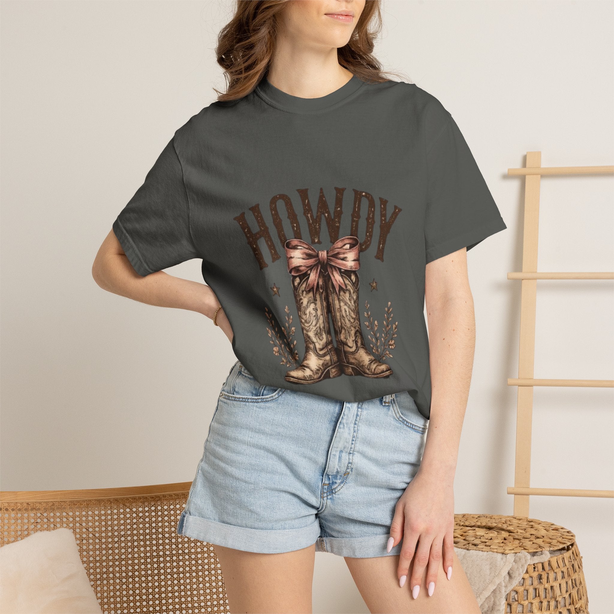 Howdy Cowboy Boots T-Shirt — Western Graphic Tee with Bow
