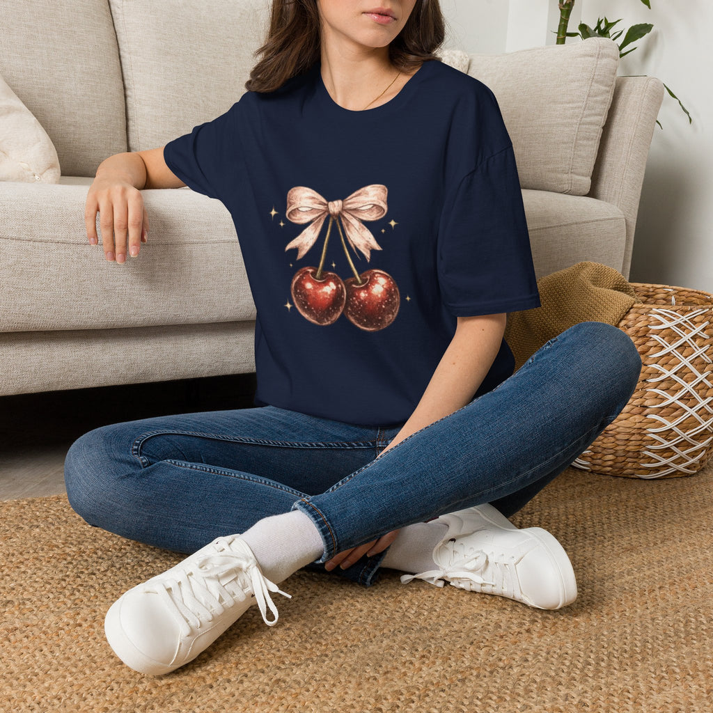 Cherry Bow T-Shirt — Cute Vintage Cherries Graphic