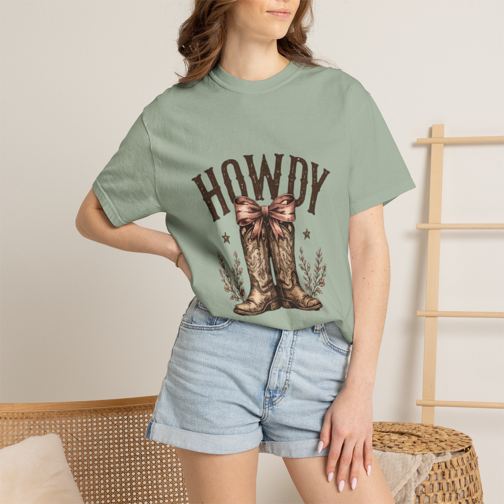 Howdy Cowboy Boots T-Shirt — Western Graphic Tee with Bow