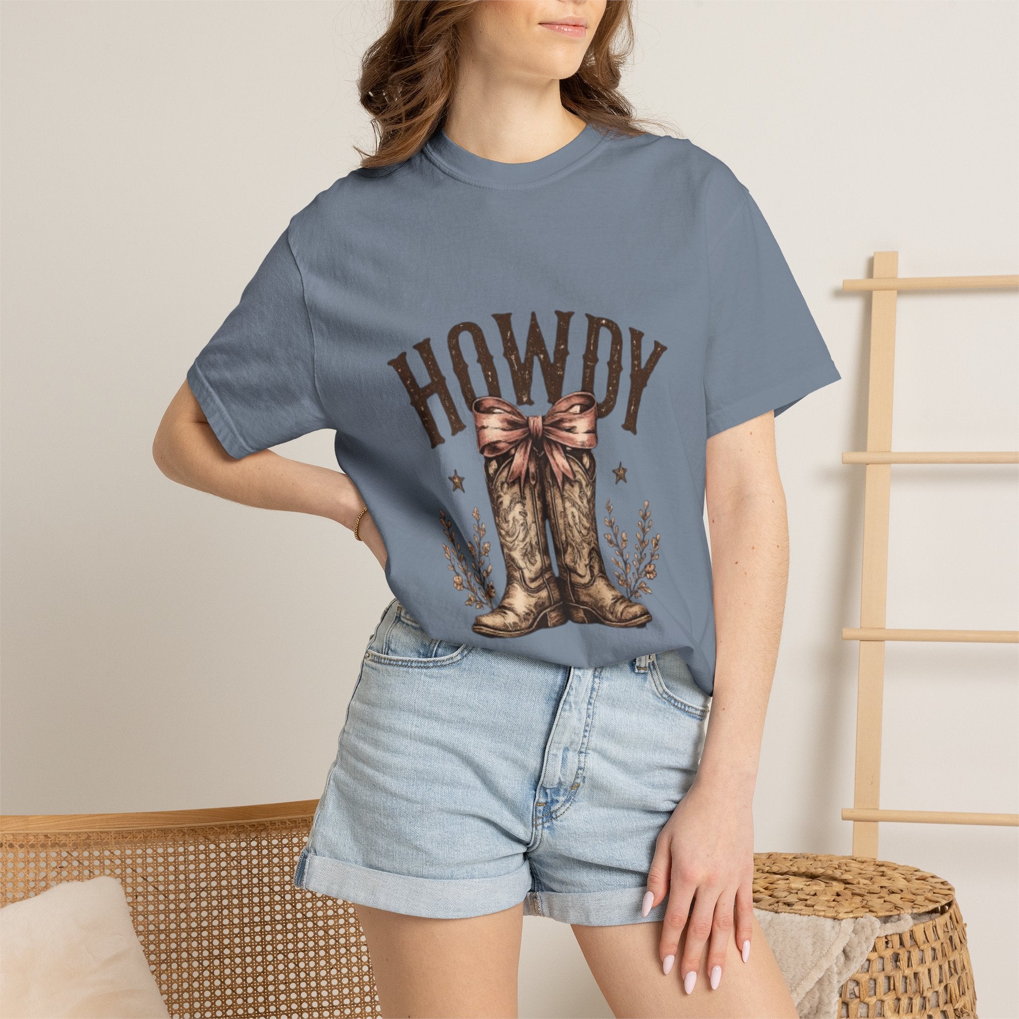 Howdy Cowboy Boots T-Shirt — Western Graphic Tee with Bow