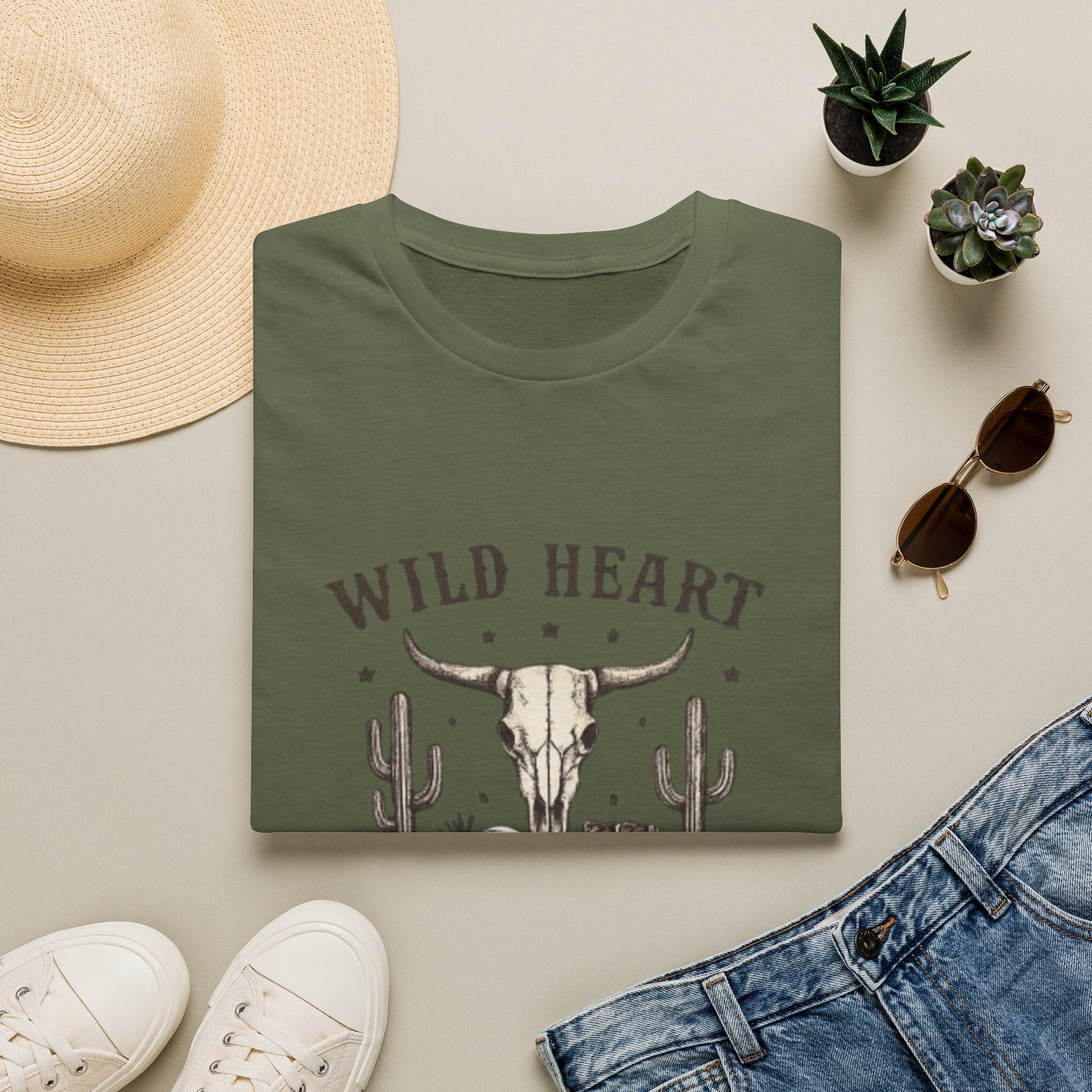 Wild Heart Skull T-Shirt – Western Cactus 'Free Spirit' Graphic Tee