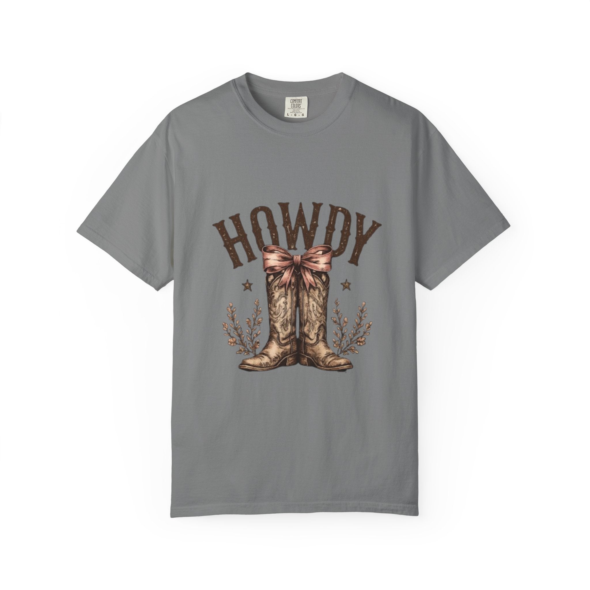 Howdy Cowboy Boots T-Shirt — Western Graphic Tee with Bow