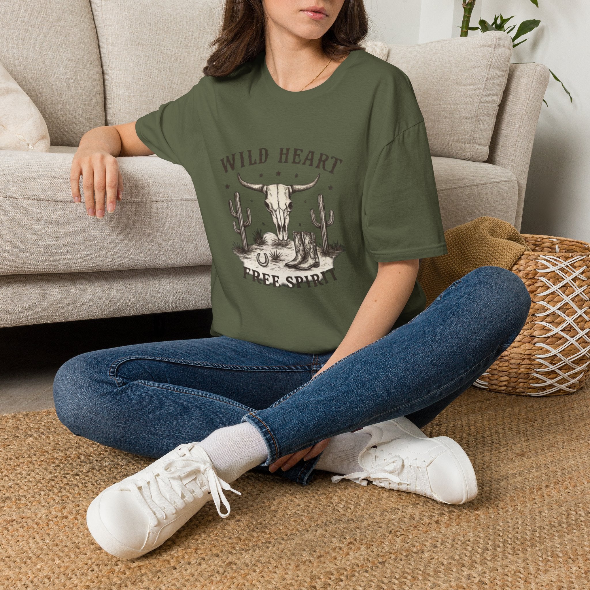 Wild Heart Skull T-Shirt – Western Cactus 'Free Spirit' Graphic Tee
