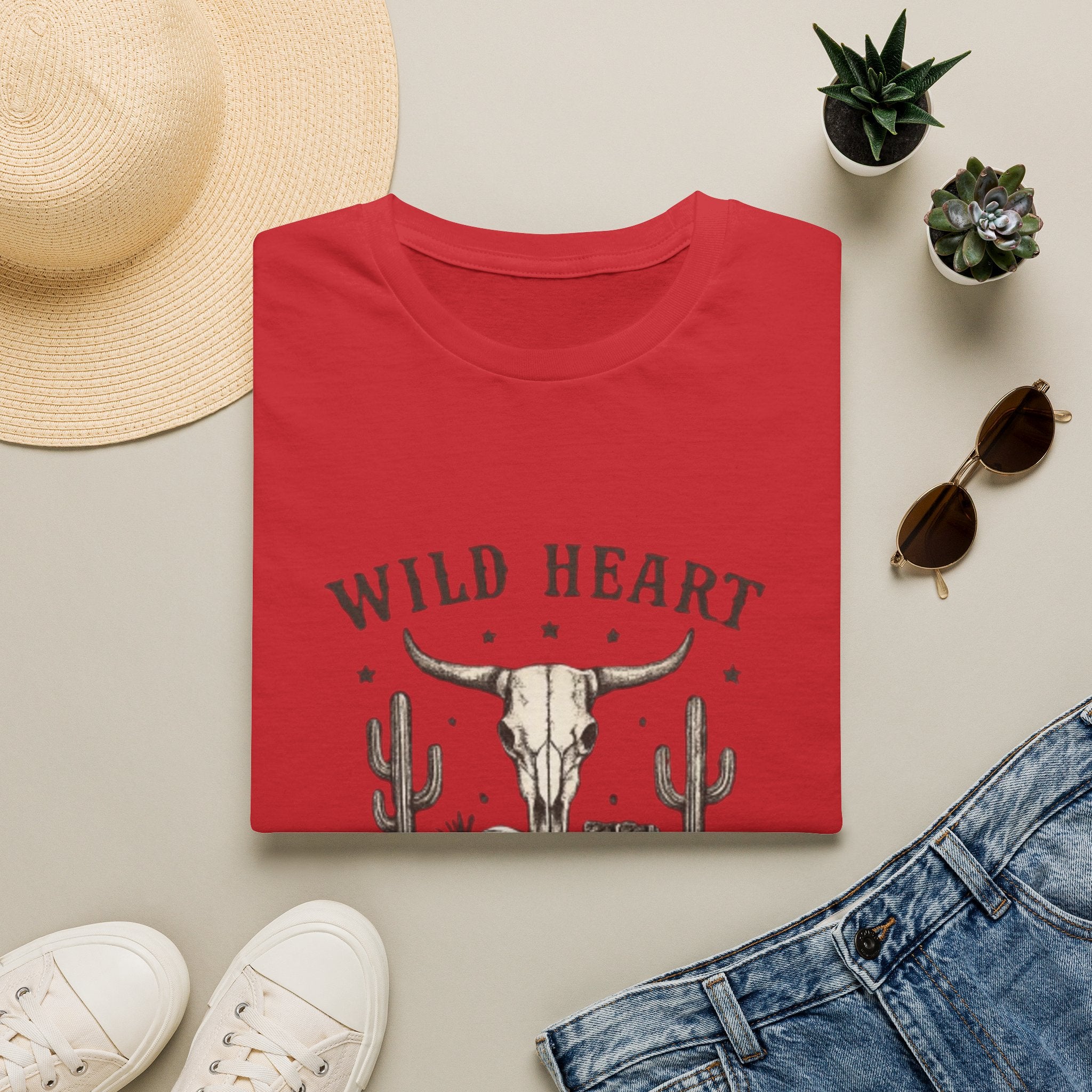 Wild Heart Skull T-Shirt – Western Cactus 'Free Spirit' Graphic Tee