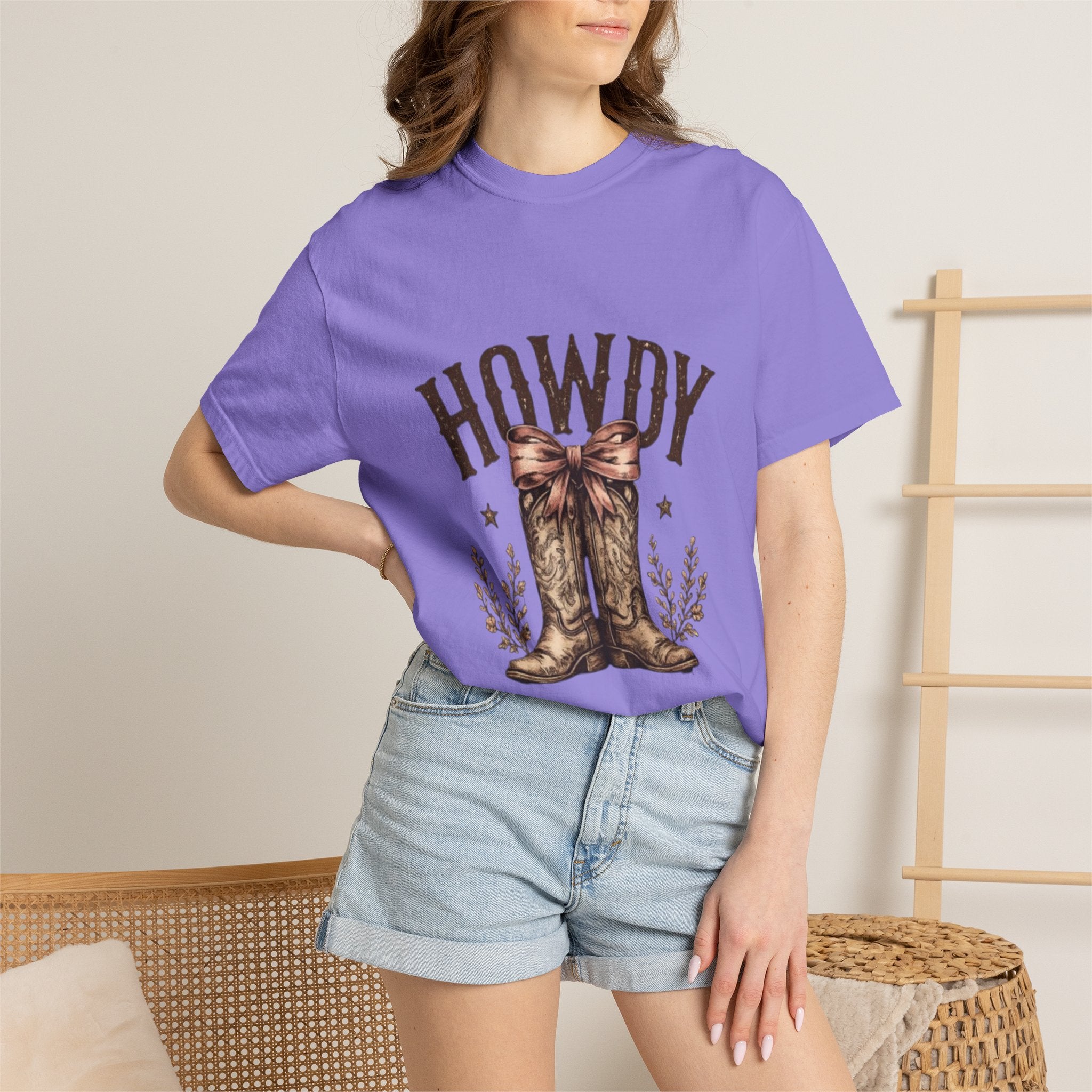 Howdy Cowboy Boots T-Shirt — Western Graphic Tee with Bow