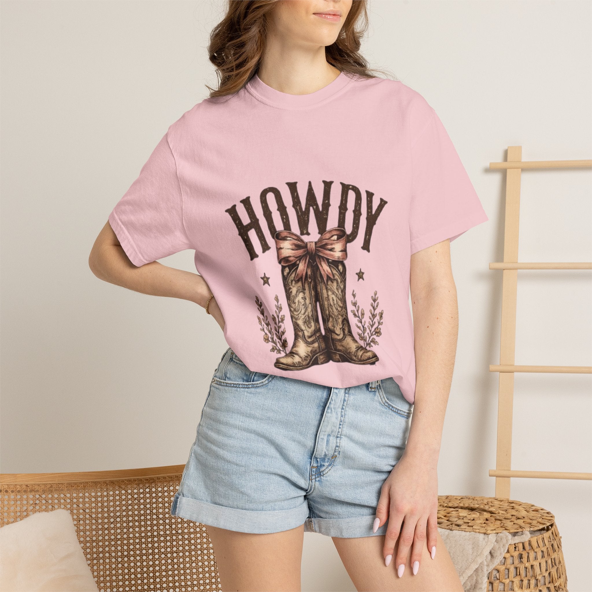 Howdy Cowboy Boots T-Shirt — Western Graphic Tee with Bow