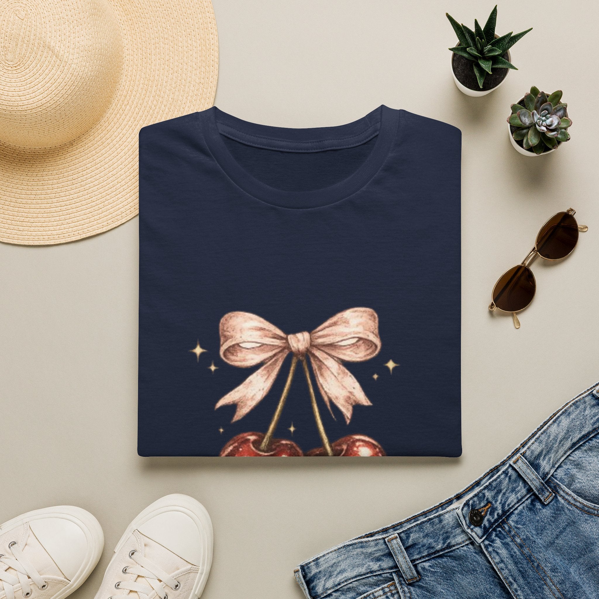 Cherry Bow T-Shirt — Cute Vintage Cherries Graphic