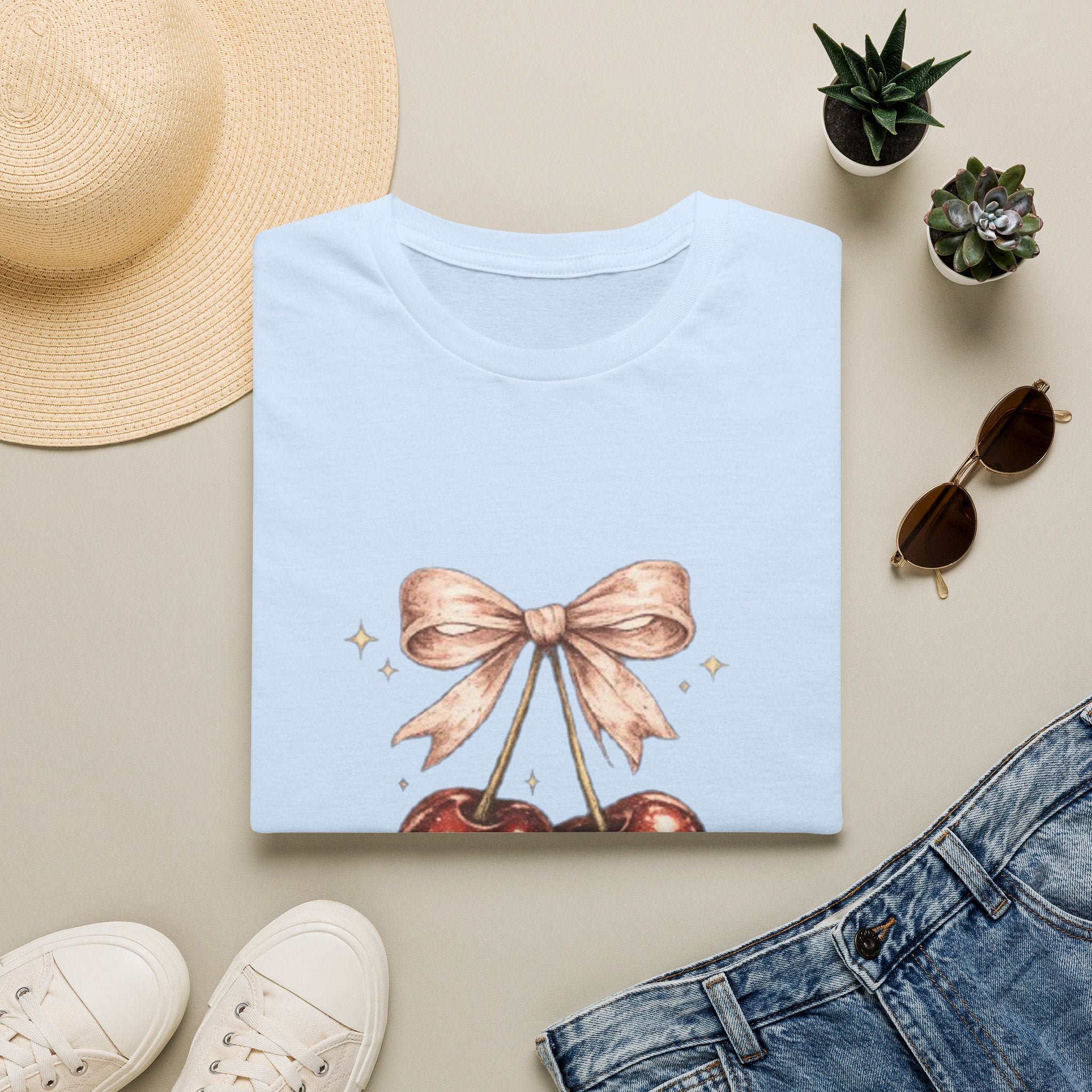 Cherry Bow T-Shirt — Cute Vintage Cherries Graphic
