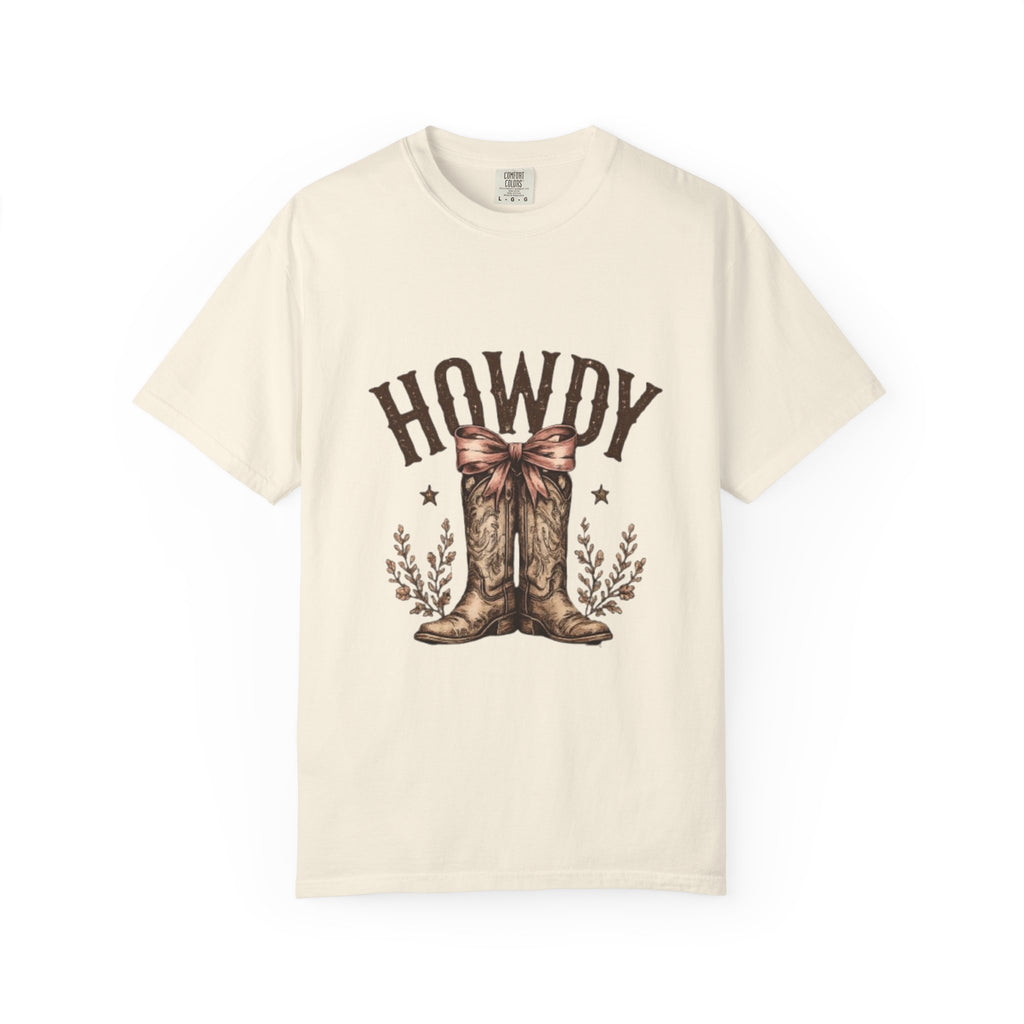 Howdy Cowboy Boots T-Shirt — Western Graphic Tee with Bow